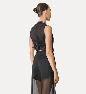 viscose linen vest, black