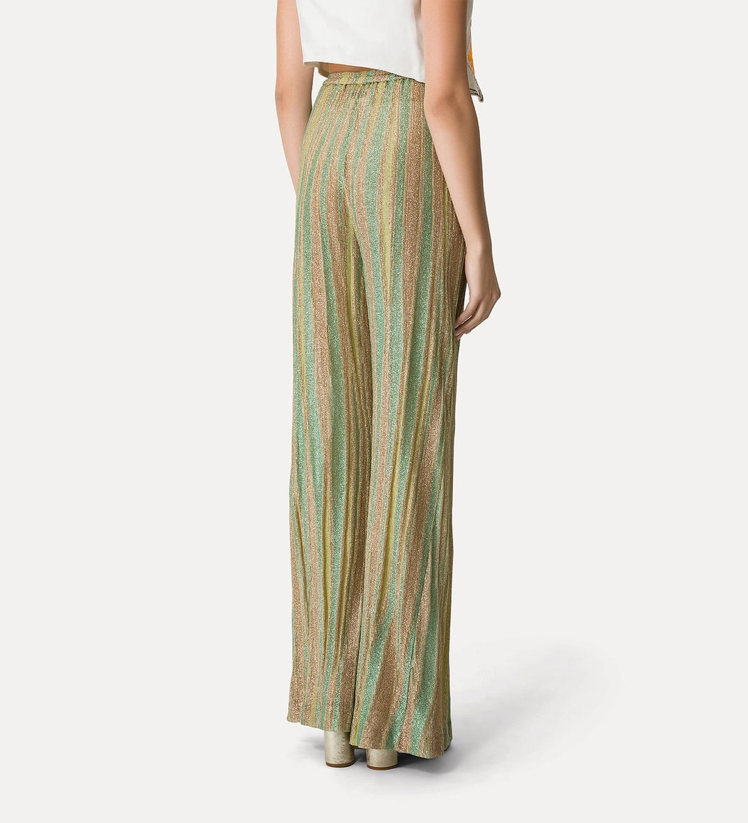 flared pants in lurex-shot jacquard