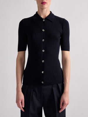 Wool & silk button top, Midnight