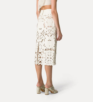 poetic embroidery vegan leather skirt