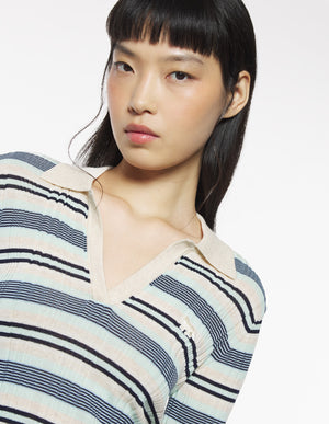 Fine rib stripe polo, Mint Ice
