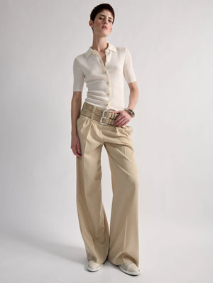 Wool & silk button top, Ecru
