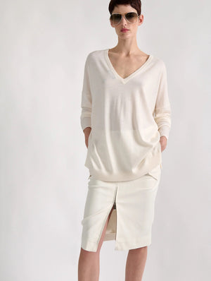 Merino & silk top, Ecru