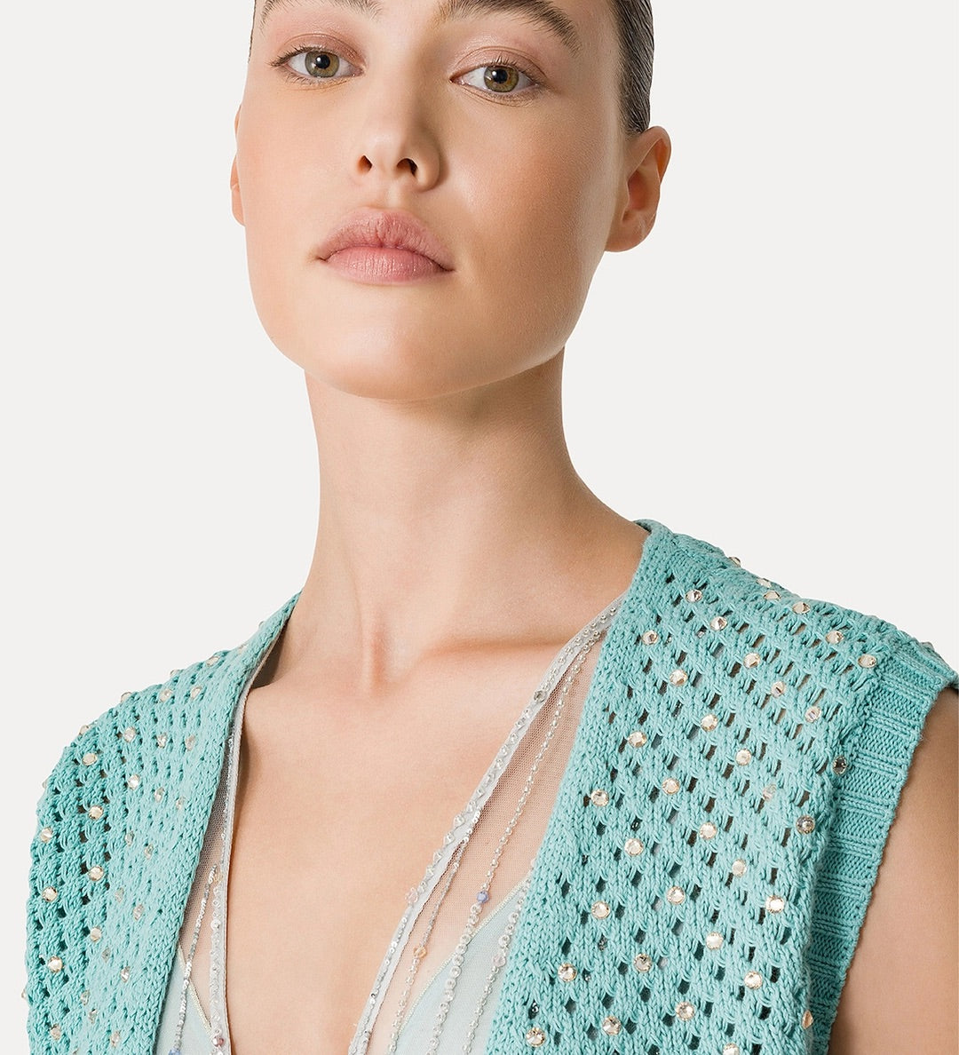 cotton vest, crystal embellishment