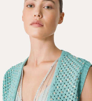 cotton vest, crystal embellishment