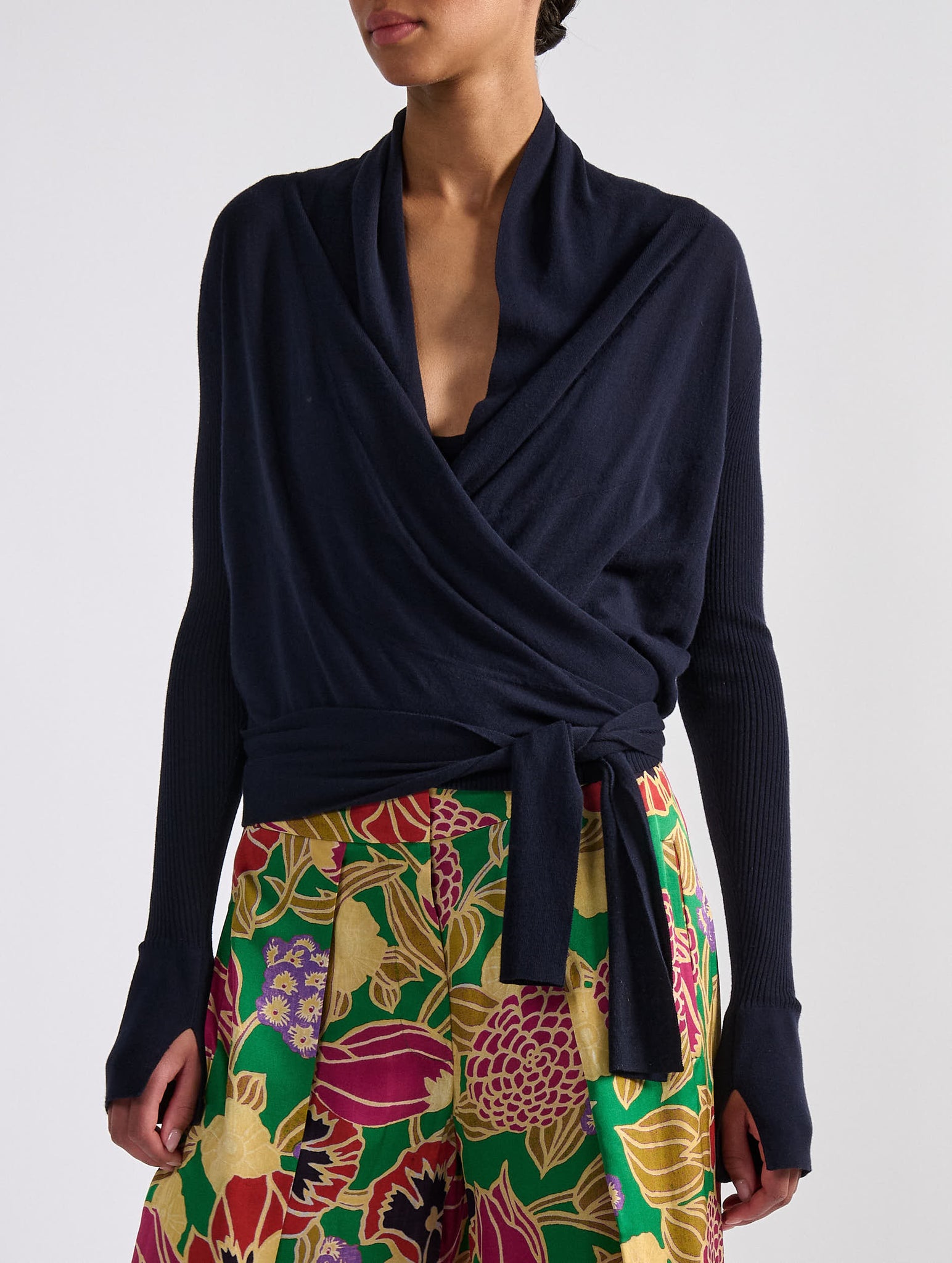 Navy wrap top