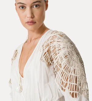 voile dress with inlay detail, white