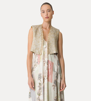 lurex jacquard vest w strass, gold