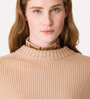 cash-wool rib rneck sweater, noisette