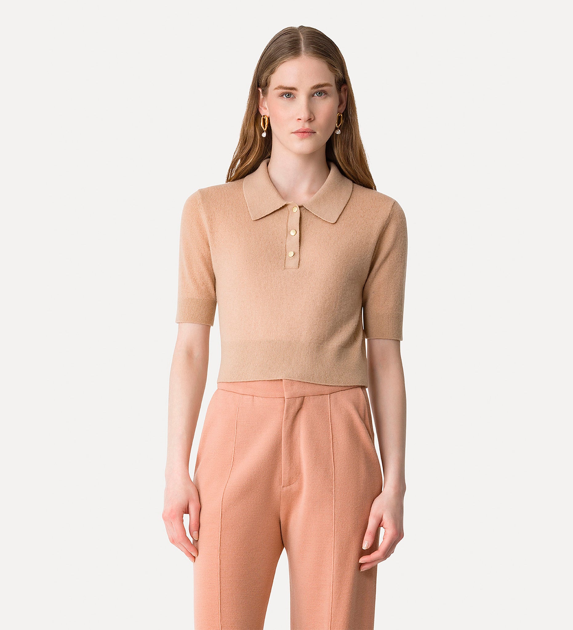 brushed cash-wool slimfit polo, noisette