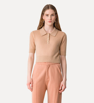 brushed cash-wool slimfit polo, noisette