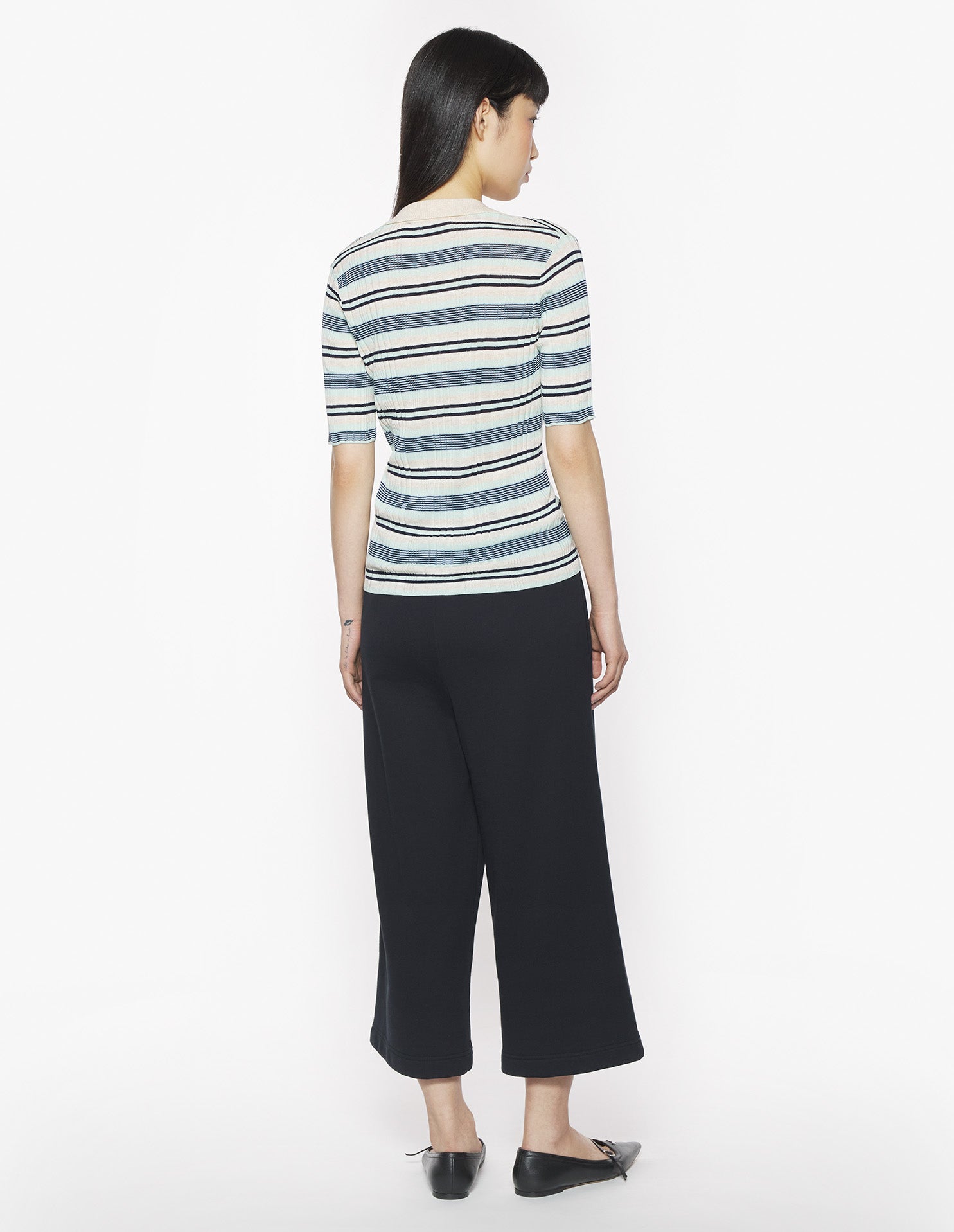 Fine rib stripe polo, Mint Ice