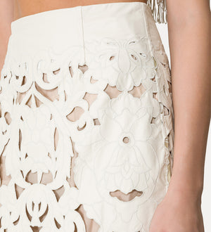 poetic embroidery vegan leather skirt