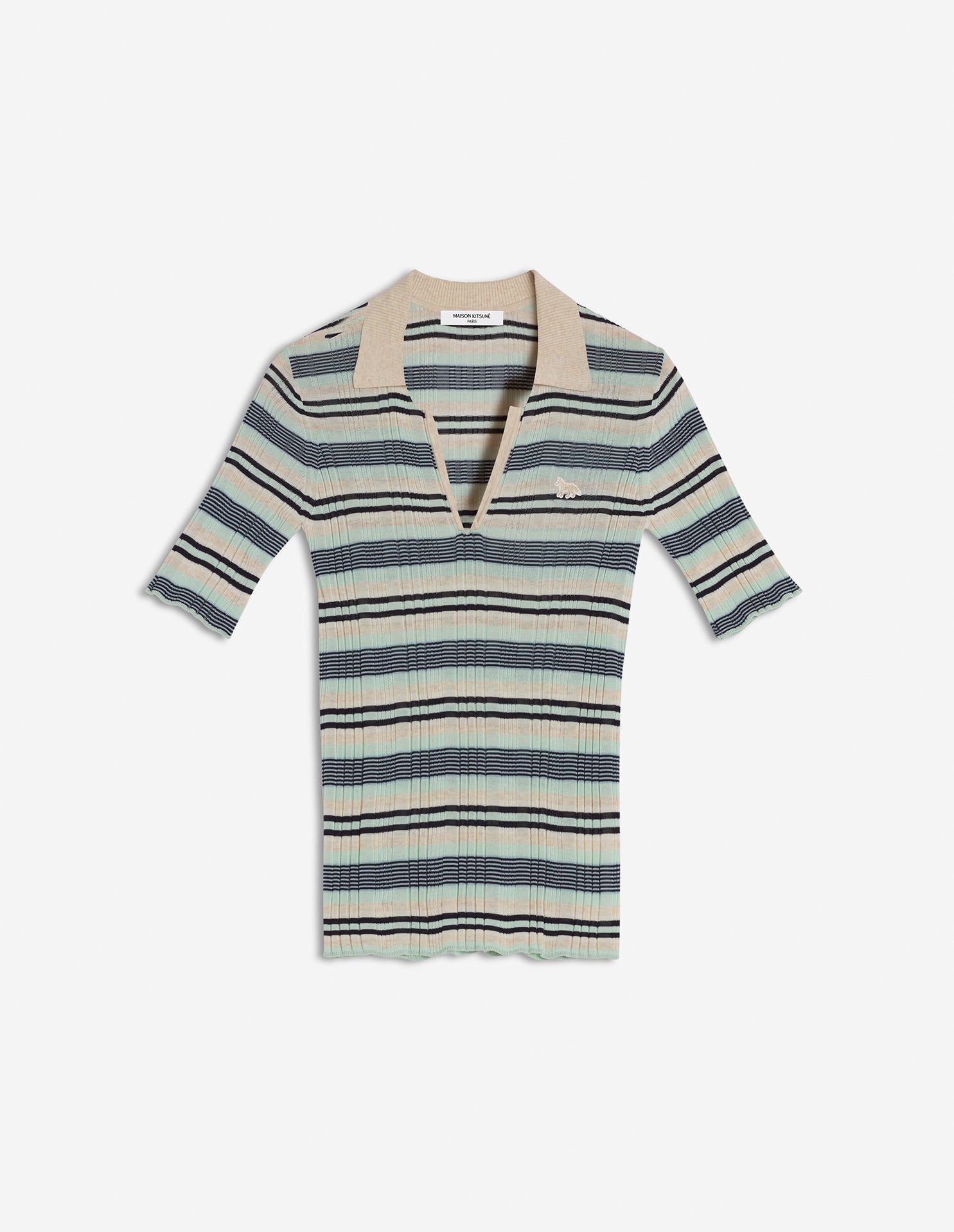 Fine rib stripe polo, Mint Ice