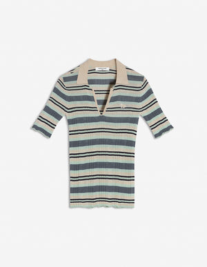 Fine rib stripe polo, Mint Ice