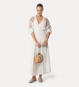 voile dress with inlay detail, white