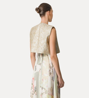 lurex jacquard vest w strass, gold