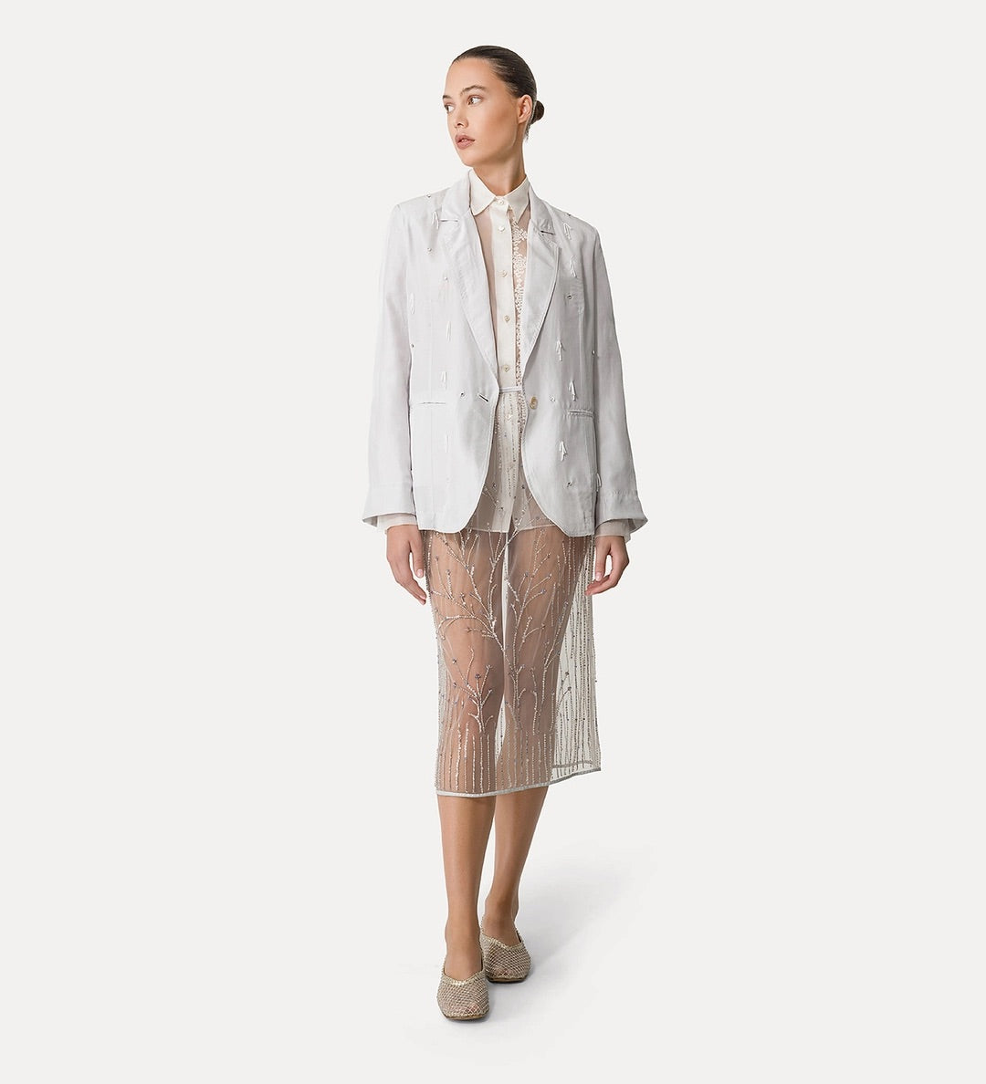 tulle skirt with “firefly” embroidered detailing