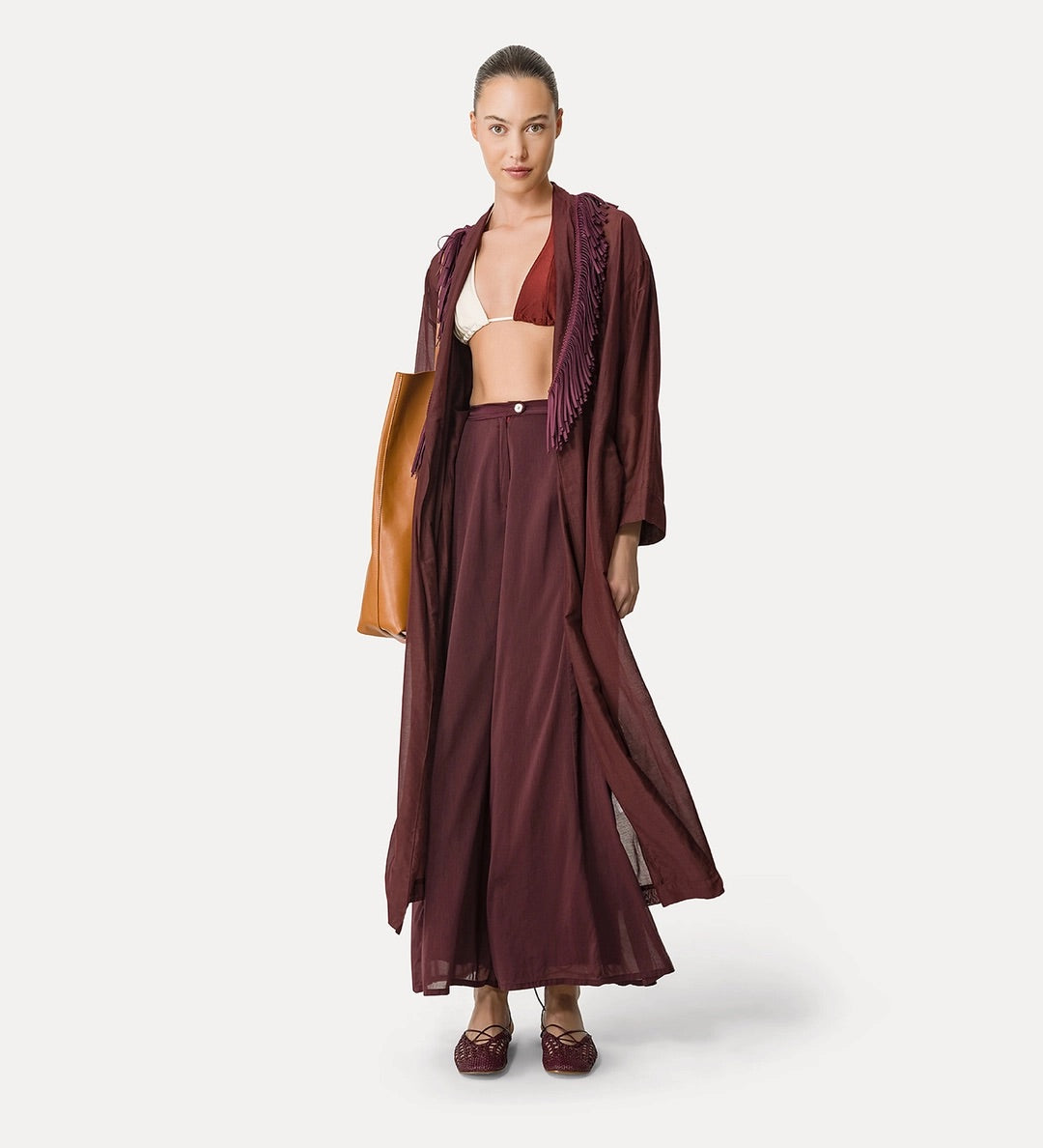 cotton & silk voile trousers, black orchid
