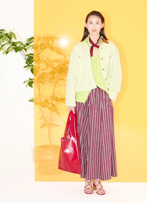 chic satin stripe long skirt, ruby