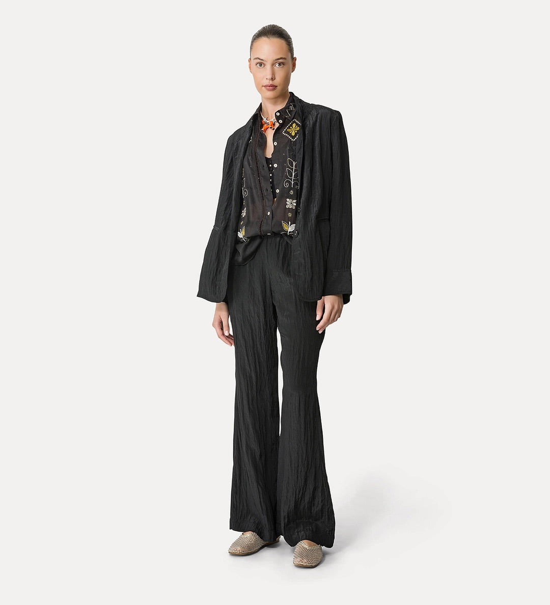 flared trousers in satin