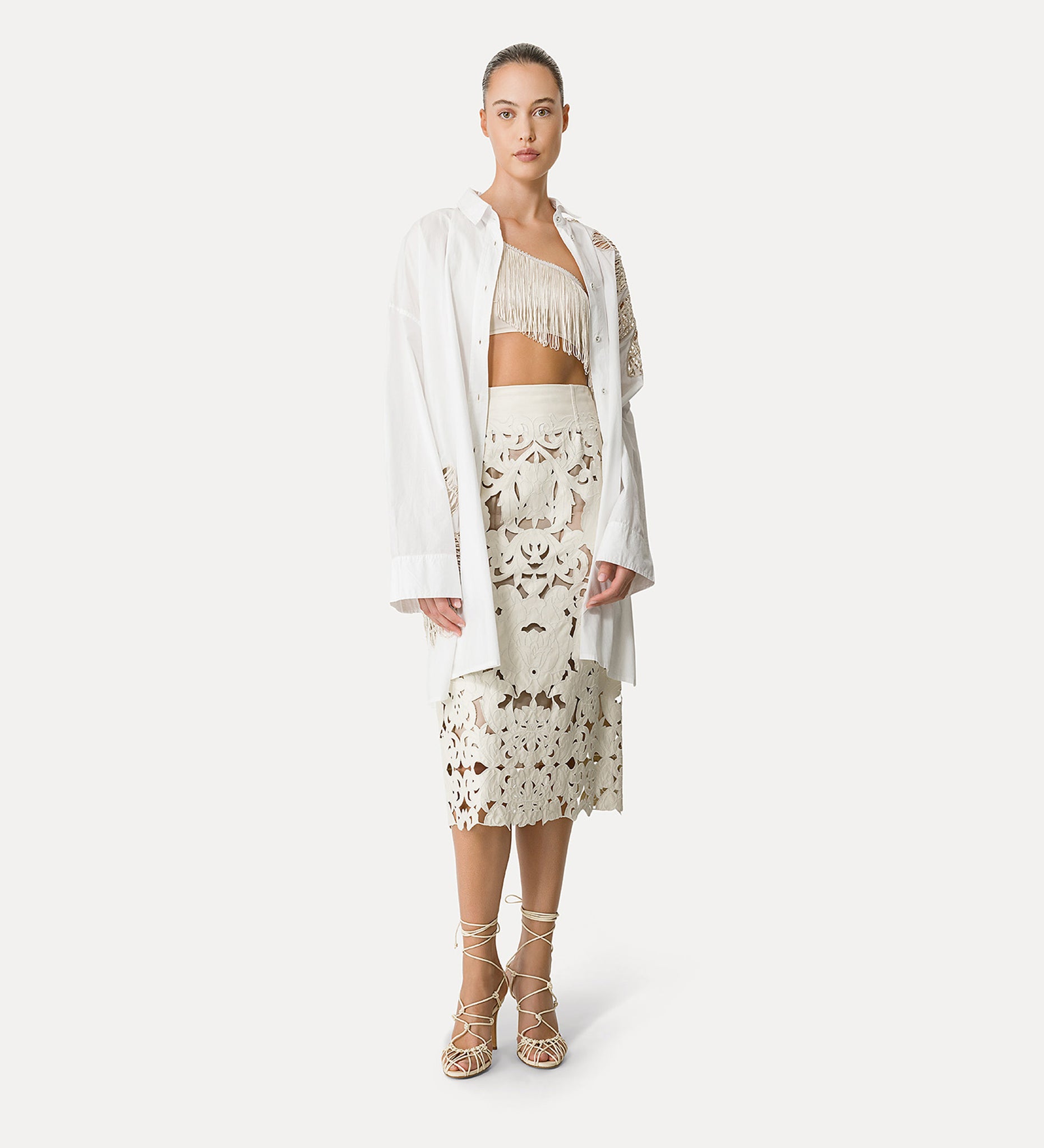 poetic embroidery vegan leather skirt