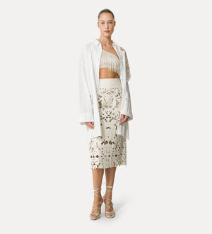 poetic embroidery vegan leather skirt