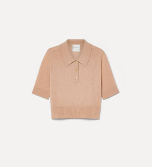 brushed cash-wool slimfit polo, noisette