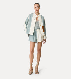 chic linen shorts, aqua