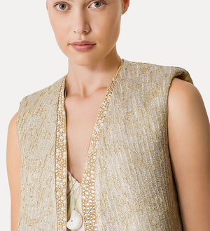 lurex jacquard vest w strass, gold