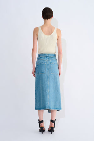 Sadiq asymmetric denim wrap skirt