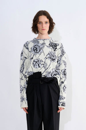 Kemal sweater with flower jacquard, white