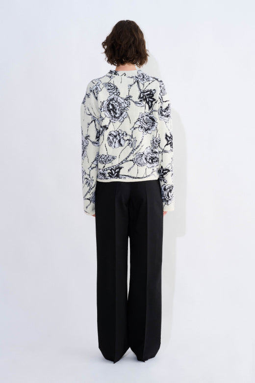 Kemal sweater with flower jacquard, white