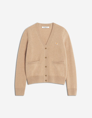 Baby Fox Lambswool Boxy Cardigan, Canvas Brown