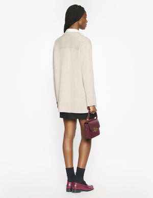 Merino Wool Long Cardigan, Light Beige Mélange