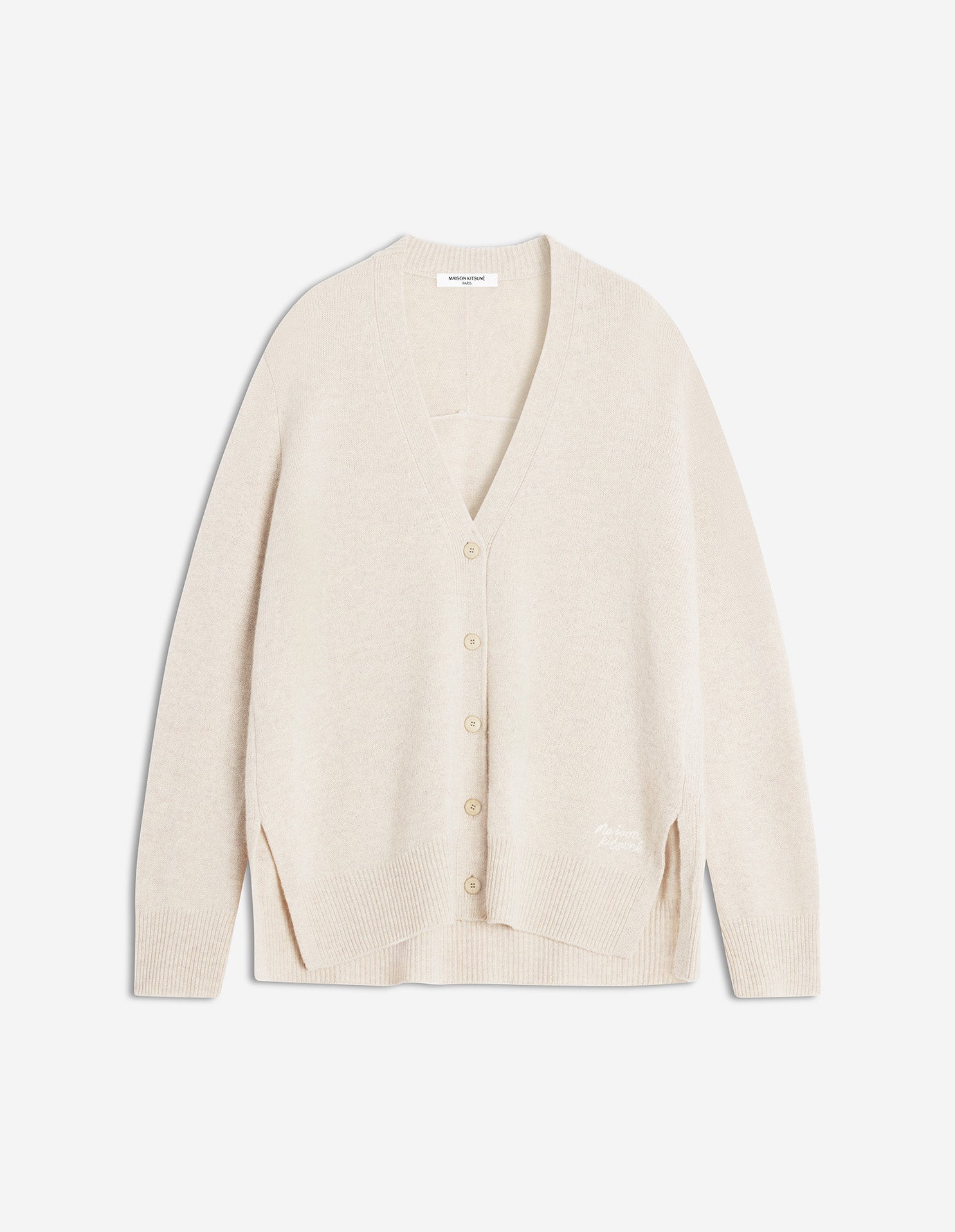 Merino Wool Long Cardigan, Light Beige Mélange
