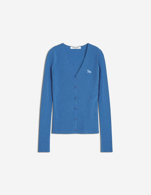 Baby Fox Fine Rib Wool Cardigan, Lapis Blue