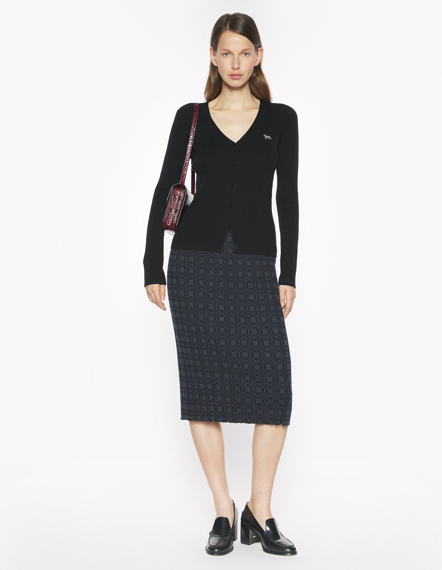 Baby Fox Fine Rib Wool Cardigan, Black