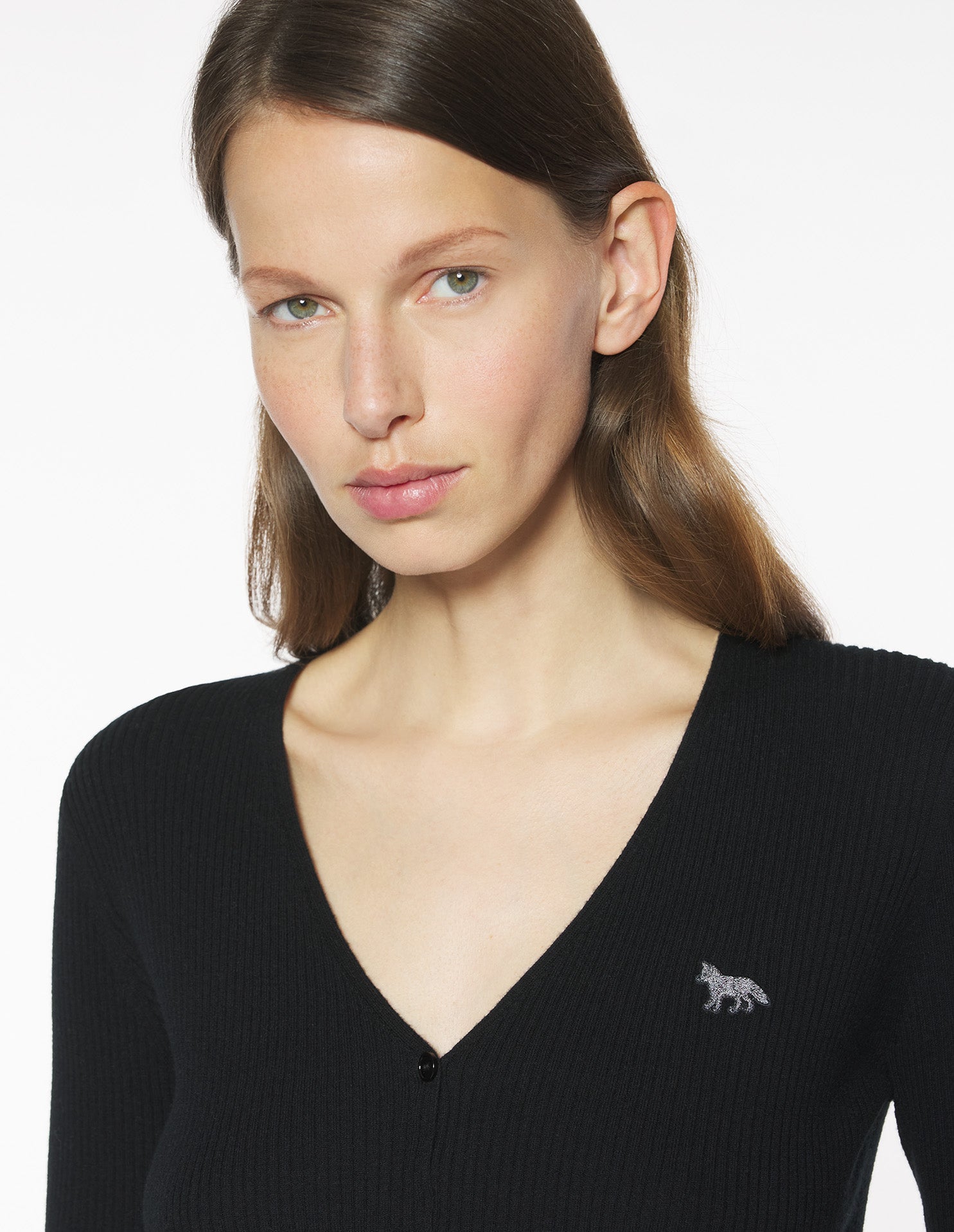 Baby Fox Fine Rib Wool Cardigan, Black