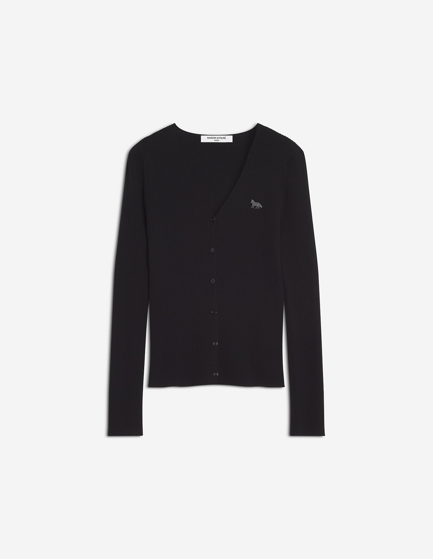 Baby Fox Fine Rib Wool Cardigan, Black