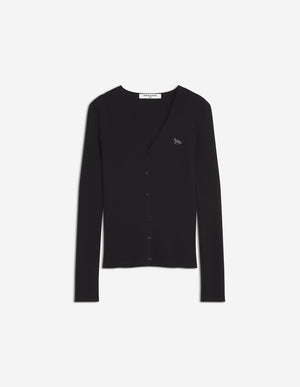 Baby Fox Fine Rib Wool Cardigan, Black