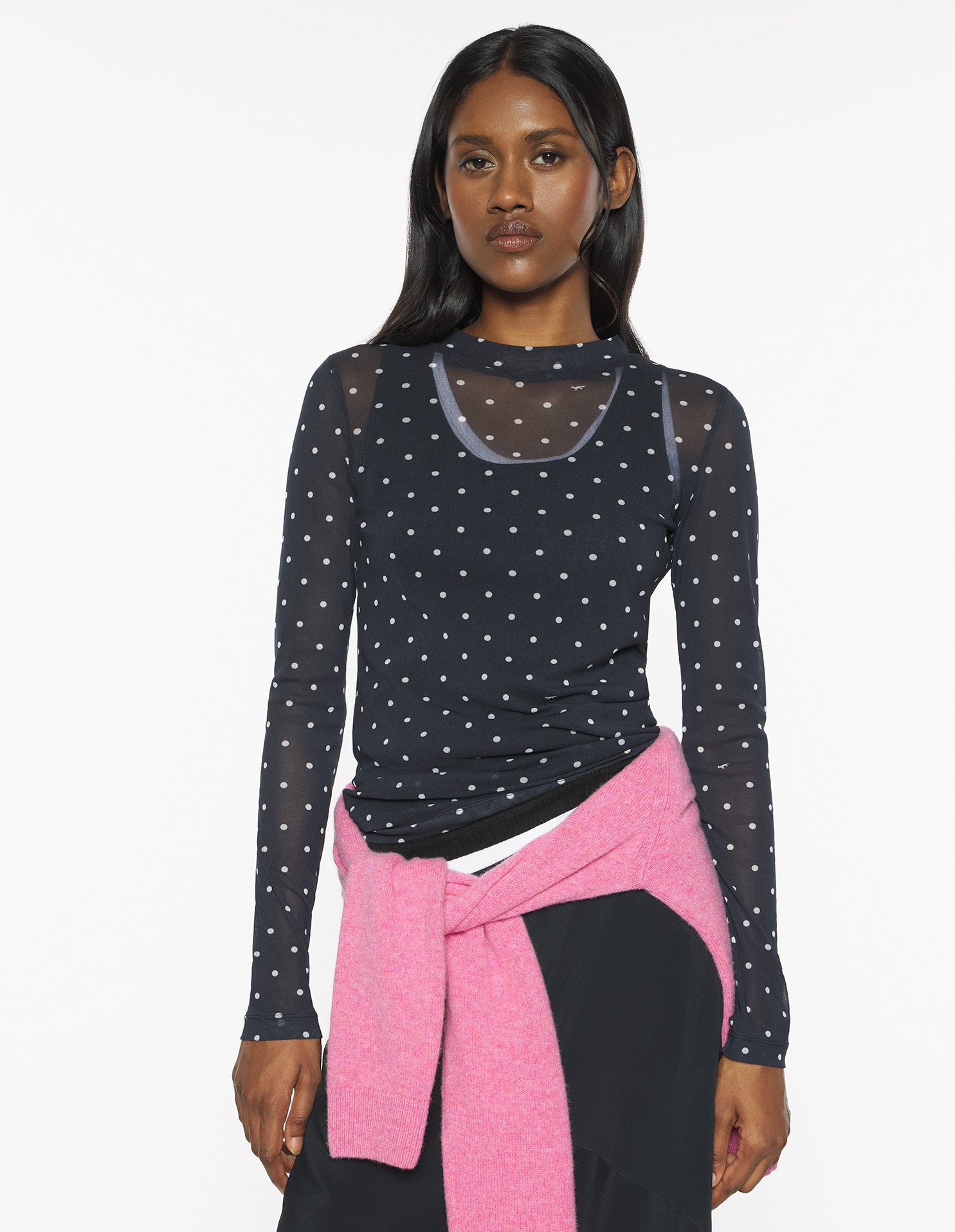 Polka Dot Mesh Top, Black/White