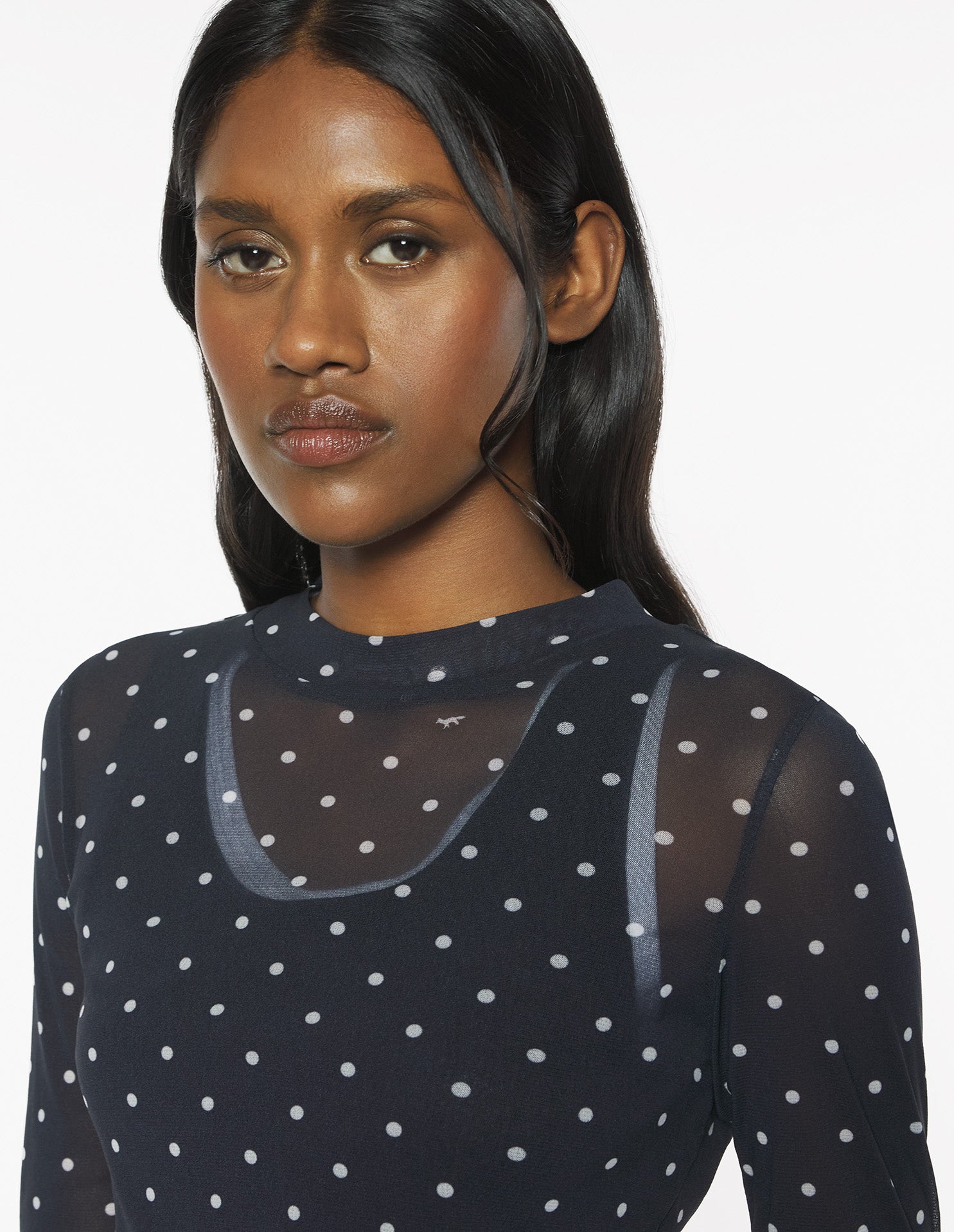 Polka Dot Mesh Top, Black/White