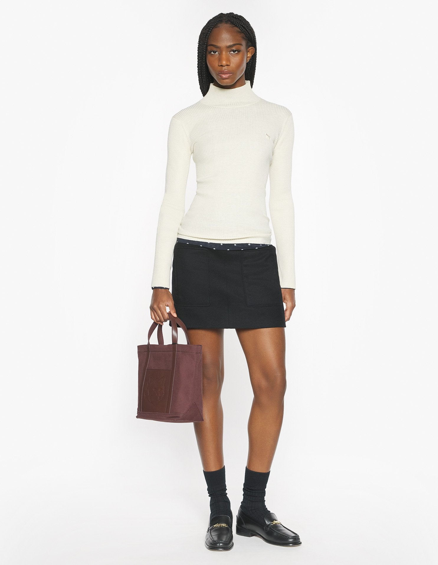 Baby Fox Fine Wool Rib Turtleneck Jumper, Ecru