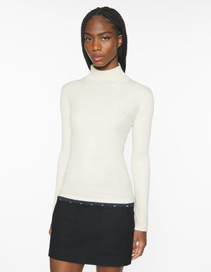 Baby Fox Fine Wool Rib Turtleneck Jumper, Ecru