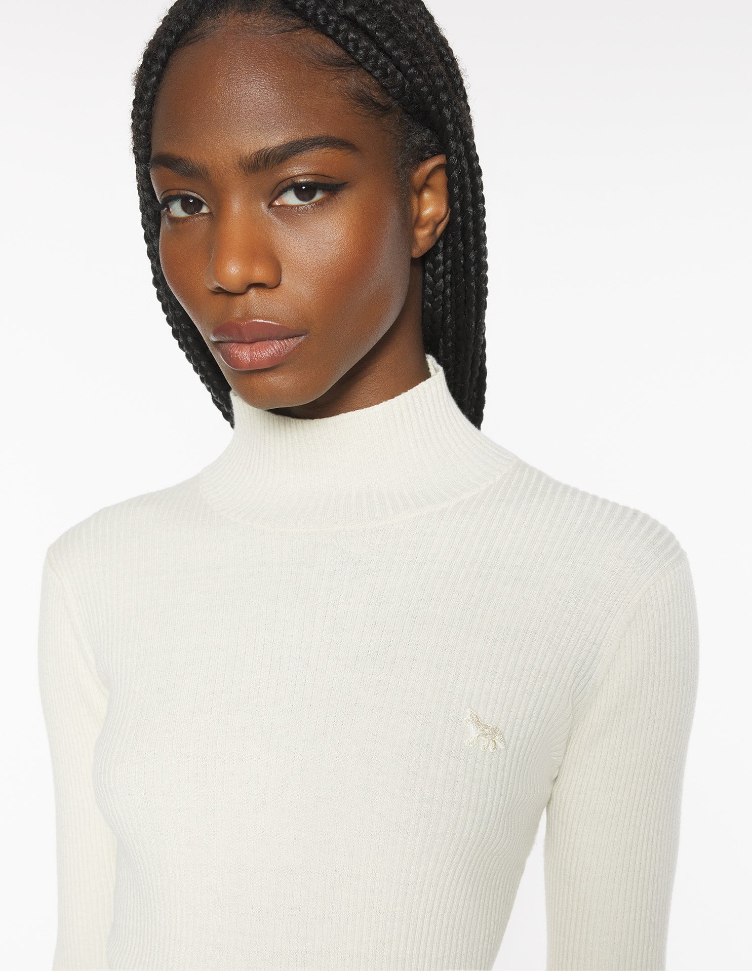 Baby Fox Fine Wool Rib Turtleneck Jumper, Ecru