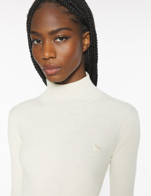 Baby Fox Fine Wool Rib Turtleneck Jumper, Ecru