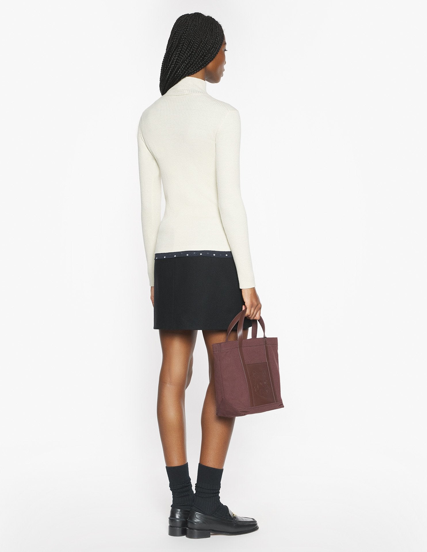 Baby Fox Fine Wool Rib Turtleneck Jumper, Ecru