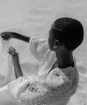 voile dress with inlay detail, white
