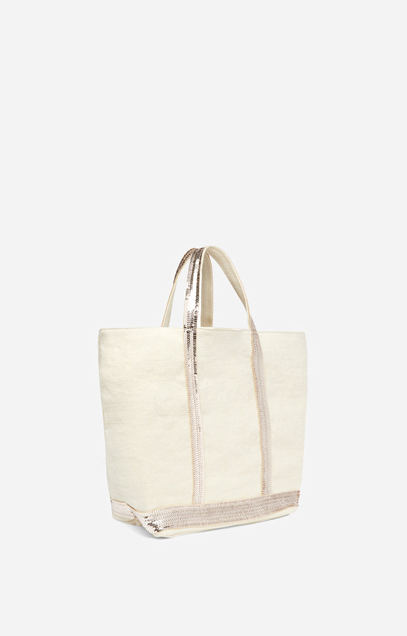 Medium linen cabas tote, ivory